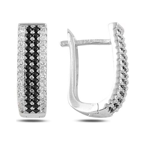 Silverlina Silver 4 Row Zircon Cubic Zirconia J Earrings