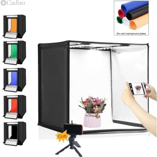 Cadiso Folding Studio Photo Softbox Diffuser Light LED Shooting Box Lightbox for Photography 40cm Tent with 6 Background Tripod