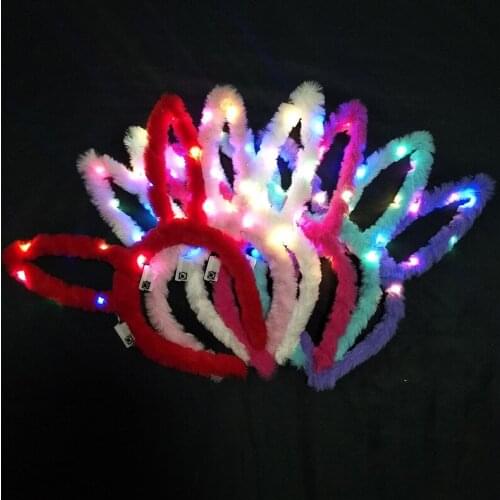 Led Party Sexy Pink Flashing Bunny Ears Headband Led Luminous Hair Clip Headwear For Kids Party Supplies Decor Glow In The Dark
