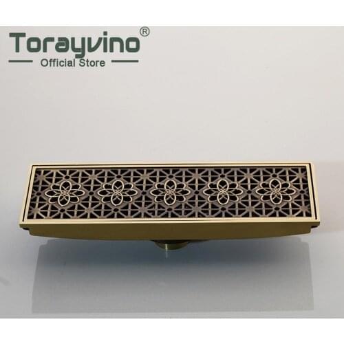Torayvino Floor Drain Bathroom Shower Brass Antique Brass Floor Drain Household Art Finished High Quality Floor Drain