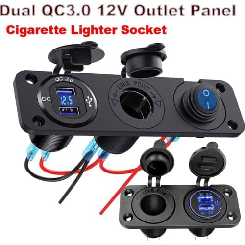 Waterproof 12/24V Cigarette Lighter Dual USB QC 3.0 Outlet Panel Charger Socket RV Cigarette Lighter Socket Splitter