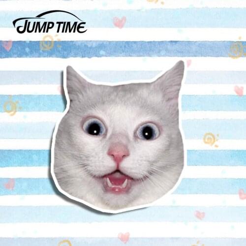 Jump Time 13cm x 11.2cm White Cat Head Meme Vinyl Sticker Car Window Bumper Trunk Decal Funny Car Sticker Waterproof Car Styling