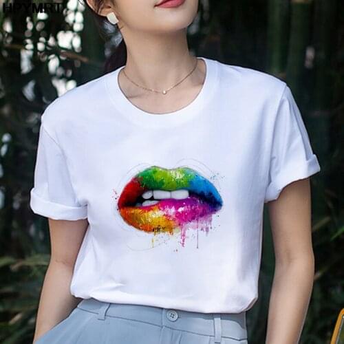 Women T Shirt Sexy Beauty Lips Print Fashion Clothes Tees Lady Tshirt for Female Top Graphic Short sleeve T-shirt Woman Clothing