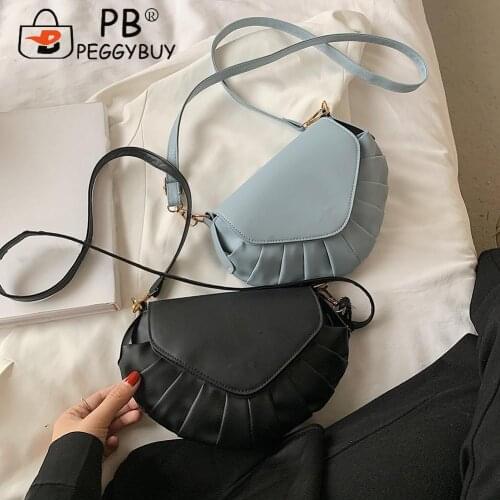 Women Pleated Semicircle Shoulder Crossbody Bag Fashion Pure Color PU Flap Purse Summer Shoulder Bag for Women Wallet Phone