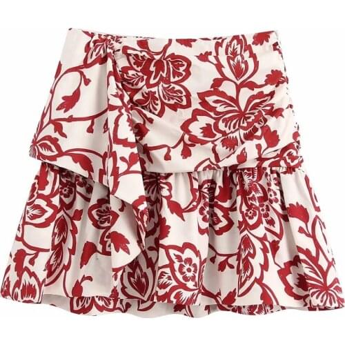 2020 Women Chic Fashion Printed Ruffled Mini Skirt Vintage High Waist Size Zipper Skirts Casual Faldas Mujer