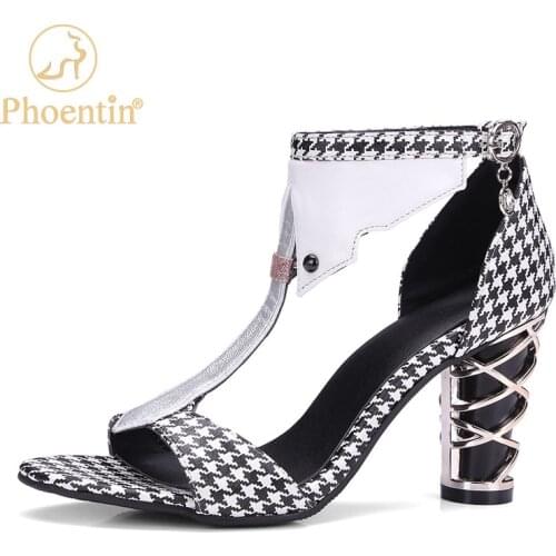 Phoentin Designer retro Sandals Womens High Heels PU leather t-Strap Party Summer Shoes Big Size 34-48 FT1432