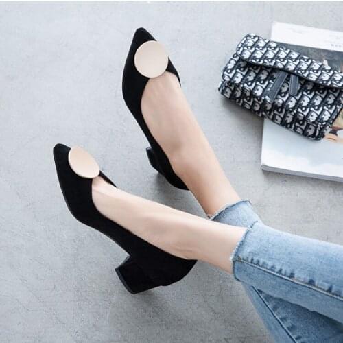 PXELENA Plus Size 34-43 Women Pumps Faux Suede 2019 Autumn Hot Shallow Slip On Chunky High Heels Shoes Lady Office Daily Fashion