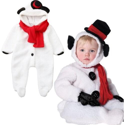 Winter Warm Newborn Infant Baby Boy Girls Costume Long Sleeve Christmas Cosplay Snowman Fleece Hooded Jumpsuit Romper Outwear#g4