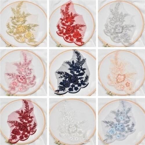 1 Piece Bead Embroidery Beautiful Lace Collar Decoration Applique For Sewing Supplies Lace Fabric Dress Applique Crafts Decorate