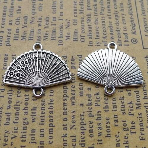 10Pcs 20*24mm Antique Silver Plated Fan Charms Flower Necklace Connector Earrings Alloy Pendant For DIY Jewelry Making Wholesale