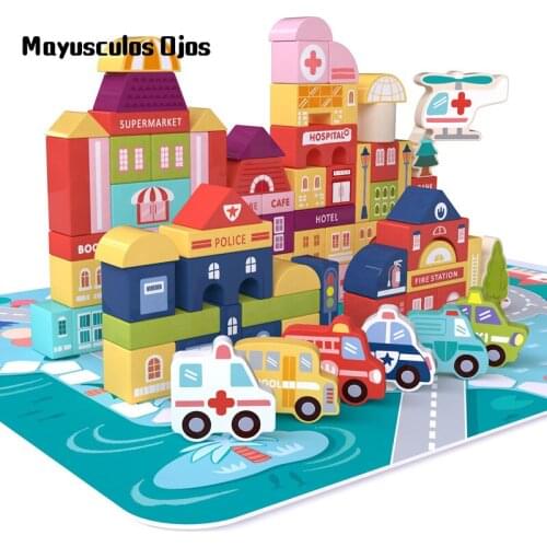New Wooden Childrens 115PCS Scene City Building Blocks Children Parent-child Interaction Early Education Educational Toys