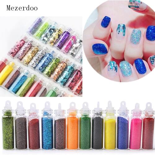 12 Bottles Mini Caviar Beads Nail Glitter Pigment Powder Dust Set Manicure Nail Art Mix Color Fine Glitters Decorations Tools