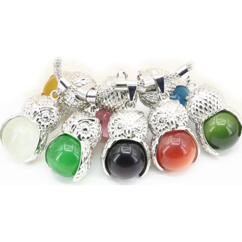 19x30mm Charms Round Ball Cat Eyes Charms Animal Owl Shape Stone Pendant Crystal Glass Beads Diy Findings Jewelry Making B3298