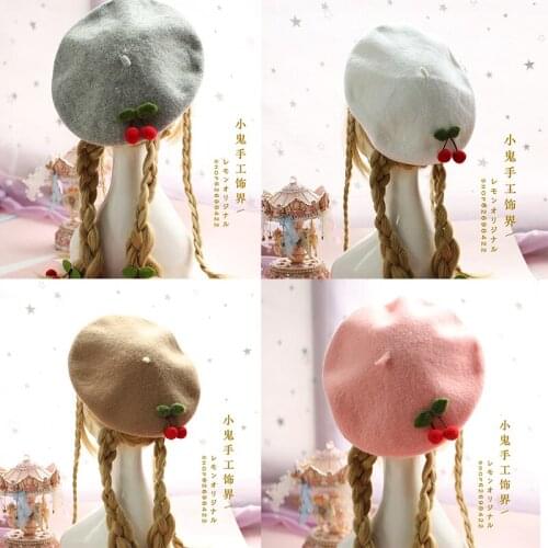 2021 Soft Cute Cherry Beret Flat Cap Womens Autumn Winter Japanese Sweet Mori Girl Handmade Pure Wool Felt Painter Hat 9 Colors