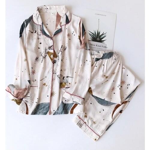 2021 Spring Summer 100% Viscose Womens Pajamas Trouser Suits Ladies Lounge Set Long Sleeve Sleepwear Womens Home Clothes