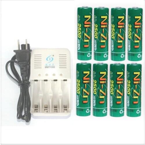 8pcs Ni-Zn 1.6v 1.5V aa 2500mWh rechargeable battery+1pcs aa/aaa charger