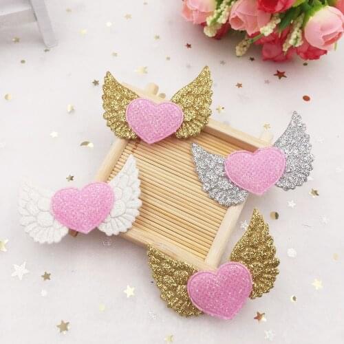 16pcs Glitter Angel Wing LOVE heart Applique Single Sided paillette Fabric Wedding Accessories DIY Craft Supplies
