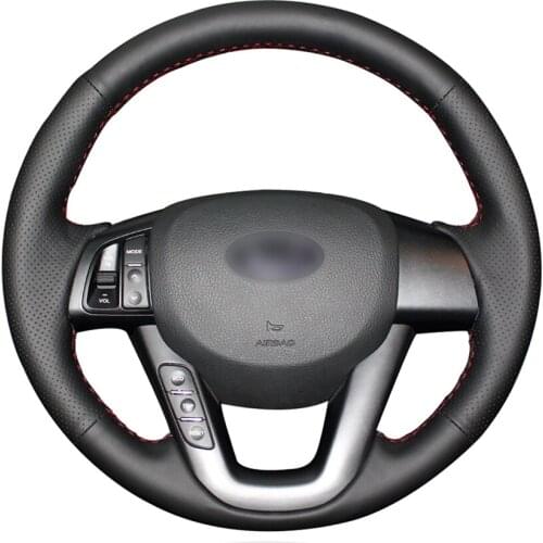 Black PU Faux Leather DIY Hand-stitched Car Steering Wheel Cover for Kia K5 Optima 2008 2009 2010 2011 2012 2013