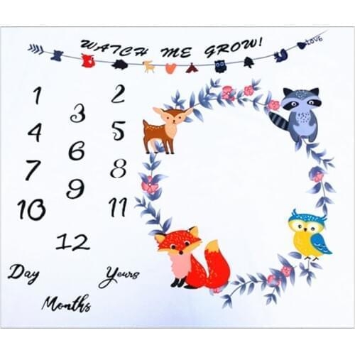 Newborn Baby Milestone Number Cute Animals Pattern Mat Blanket Photography Background Backdrop Cloth B36E