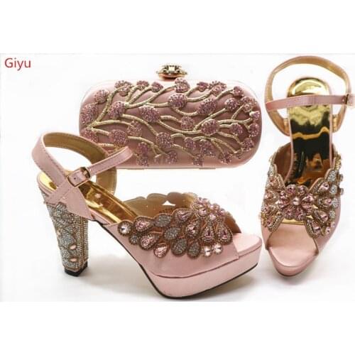 Doershow good pink Shoes With Matching Bags Set Hot African Womens Party Shoes and Bag Sets blue Color Women Sandals SGX1-5