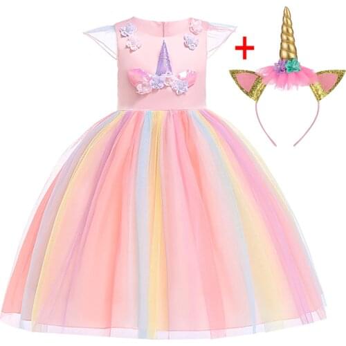 2021 Unicorn Dress Girls Princess Dress Kids Dresses For Girls Costumes For Kids Carnival Cosplay Party Ball Gown 4-10 Age