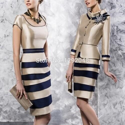 YNQNFS M166 Elegant Wedding Guest Dress Satin Ribbons Two Piece Champagne Mother of the Bride Groom Dresses with Jacket 2019