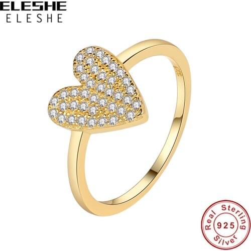 ELESHE 18K Gold Plated Wedding Engagement Rings For Women 925 Sterling Silver Dazzling CZ Heart Ring Romantic Luxury Bijoux