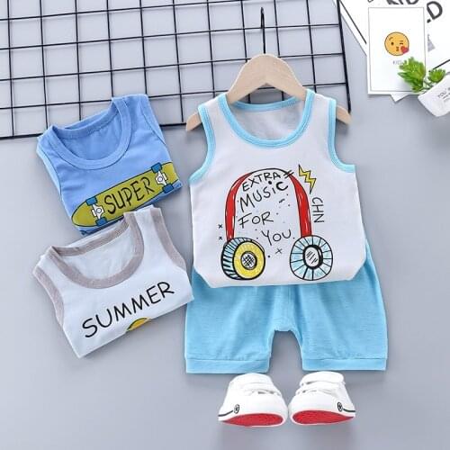 New Arrivals Baby Boys Girls Clothing Sets Summer Sleeveless T-shirt+ Shorts 2pcs For Kids Clothing Sets Childrens Outfits
