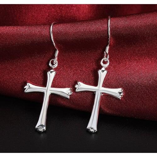 Hot 100% 925 Sterling Silver cross Earrings for Women new trend high quality Jewelry Wedding party Trendsetter Christmas Gifts