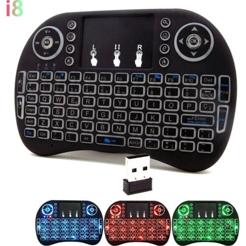 Spanish Backlit 3 Color i8 Wireless Keyboard 2.4G Air Mouse with Touchpad for Laptop Android TV Box use Rechargeable Battery