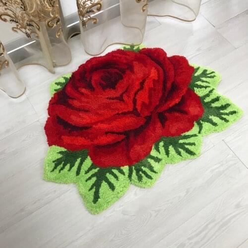 New Arrival Free Shipping Red Rose Shape Anti-slip Rug Art Rug 70*60cm Carpet Rose