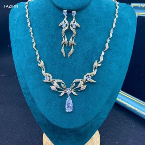 Fashion AAA CZ Necklace And Earrings Romantic Cubic Zirconia 2pcs Jewelry Best Gifts For Women Bride Wedding Birthday Ornaments