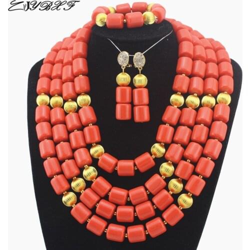 Fashionable African Beads Jewelry Sets Coral Beads Jewelry Set Nigerian Wedding Bridal Coral Necklace Jewelry Set L1050