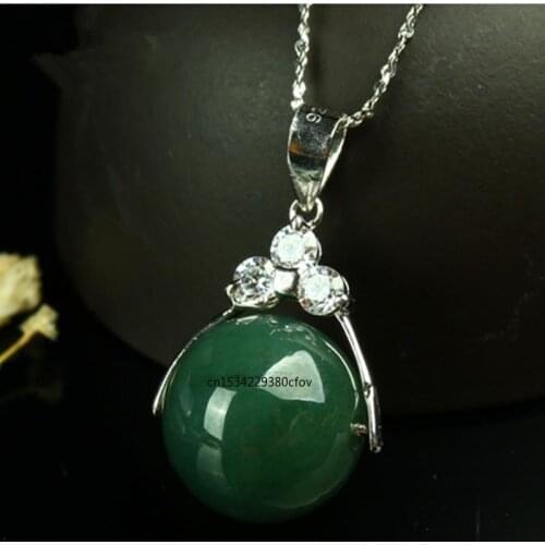 Natural Green Emerald 13mm Beads Pendant Chinese Love Necklace Charm Jewellery Fashion Lucky Woman Amulet Gifts Sweater Chain