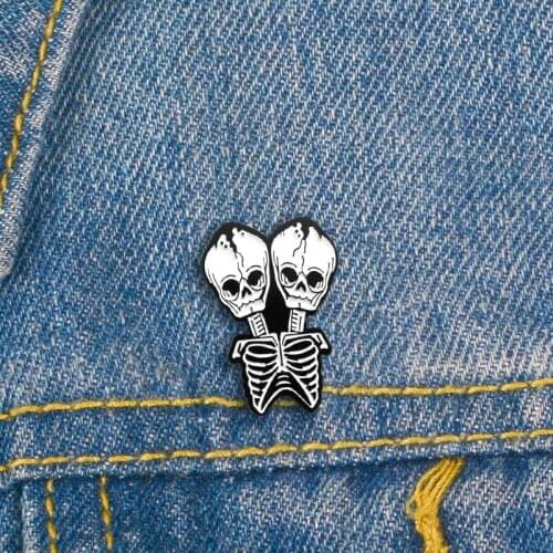 XEDZ New fashion Siamese Skull brooch pin creative personality denim fabric shirt jewelry trend brooch friend gift