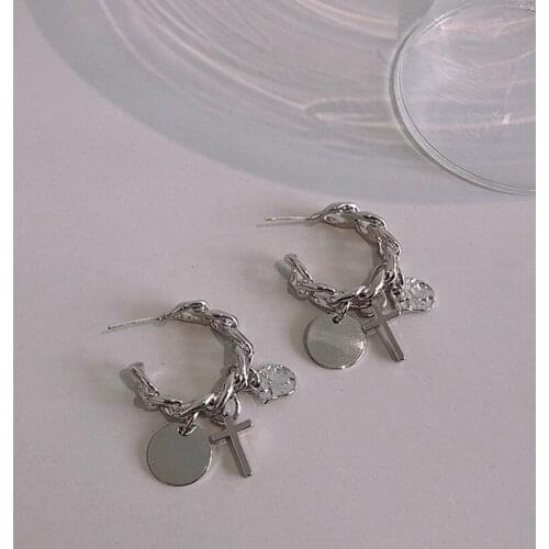 ​ZDMXJL 2021 New Fashion Womens Earrings Fine Geometry Round Cross Eardrop Earrings For Women Party Jewelry Gifts Wholesale