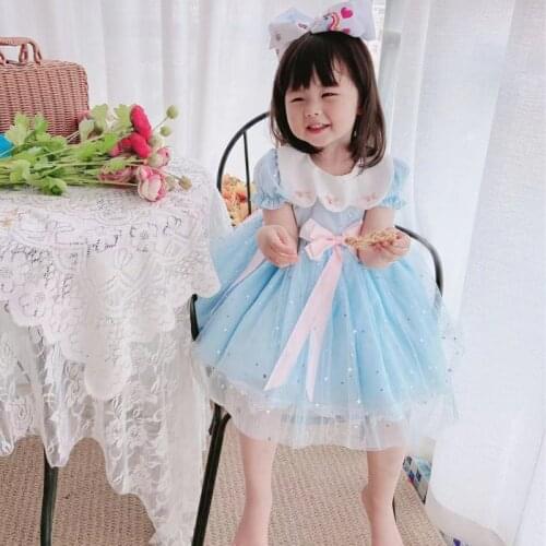 2020Summer new Spanish Girl Starry Dress Baby Girls Birthday Dress Kids Dresses for Girls Sweet Blue Dress Party Wedding Dress