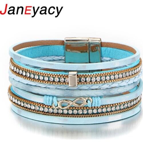 New Bohemia Beads Crystal Leather Bracelets Womans Multiple Layers Magnetic Buckle Bracelet & Bangles Fashion Female Pulseras