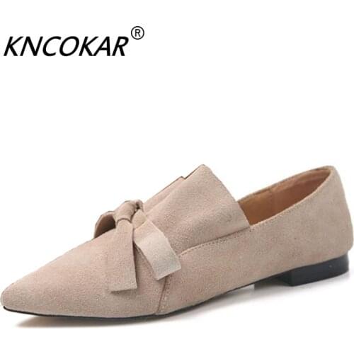 2018 autumn new bow casual flat shoes fashion low heel womens shoes shallow mouth leather shoes pointed womens shoes