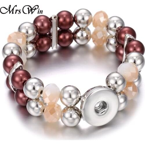 New Snap Jewelry Snap Button Bracelets Jewelry Handmade Beaded Snap Bracelet Fit 18mm Snap Button Elastic Strand Beads Bracelet