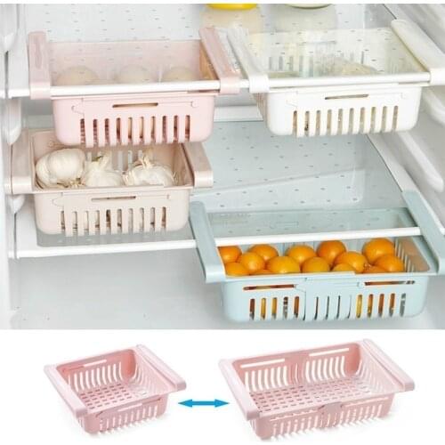 New Adjustable Stretchable Refrigerator Organizer Drawer Basket Refrigerator Pull-Out Drawers Fresh Spacer Layer Storage Rack