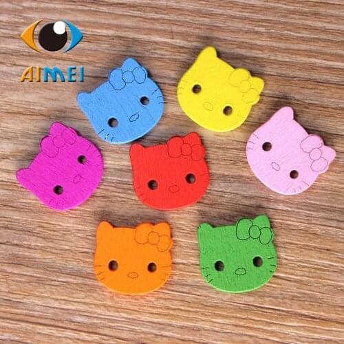 Wholesale/retailed 50pcs/lot Cats painting Wooden painting buttons for children clothing DIY gift Decoration Card