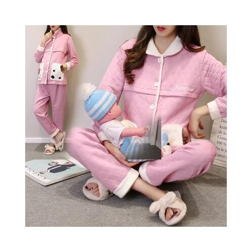 Confinement clothing postpartum pajamas autumn and winter cotton pregnant air cotton thick warm printing breastfeeding set