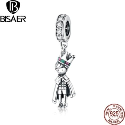 BISAER Prince of the Sea Charms 925 Sterling Silver Bright Zircon Bead Pendant DIY Bracelets Necklace For Female Jewelry ECC1584