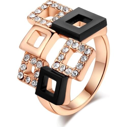 Romantic Cubic Zirconia/Ceramic Plaid Rings Rose Gold Color Fashion Crystal Jewelry For Women anel aneis R091