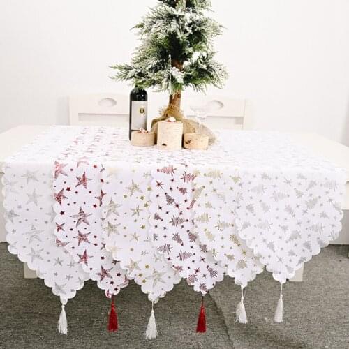 Christmas Table Runner Xmas Tree Star Merry Christmas Decorations for Home Table 2021 Christmas Ornaments New Year Party Decor