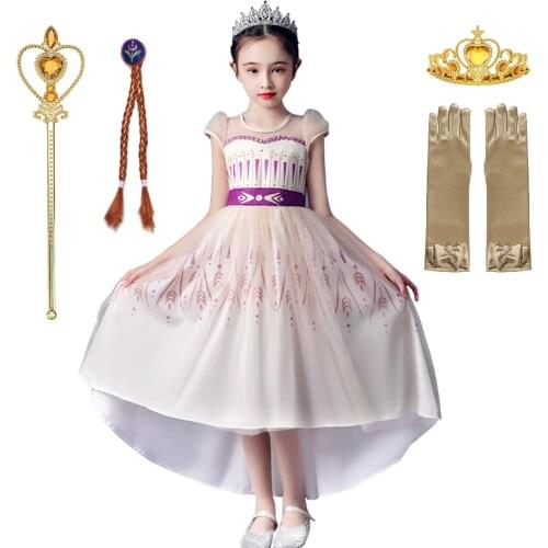 Christmas Girls Anna elsa Princess Dresses Girls Halloween Costume Long Gown Kids Carnaval Wedding Dress Anna Cosplay Clothing