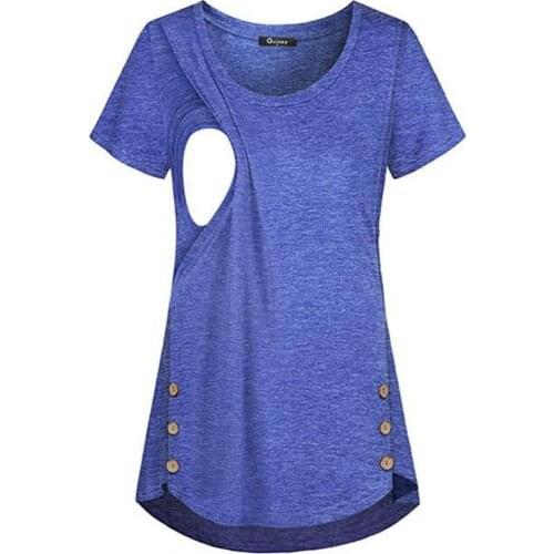 4# Tees For Pregnant Women Solid Color Button Breastfeeding Pregnant Women Shirt Maternity Clothing Для Беременных Женщин