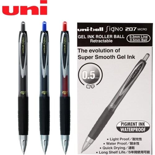 12 Pcs/Lot Uni-Ball Signo UMN-207 Gel Pen 0.5mm Double Bead Tip Pen Press Type Business Office Signature Student Non-slip Grip