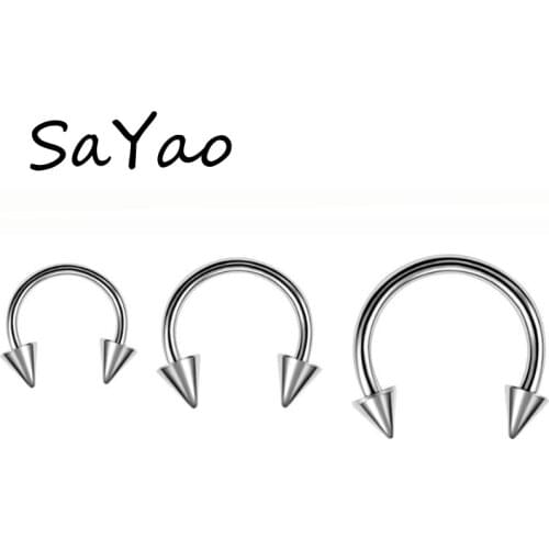 SaYao 2 Pieces 16G Stainless Steel Circular Barbells Horseshoe Lip Ring,Nose Ring,Earring Spike Body Piercing Jewelry Tragus